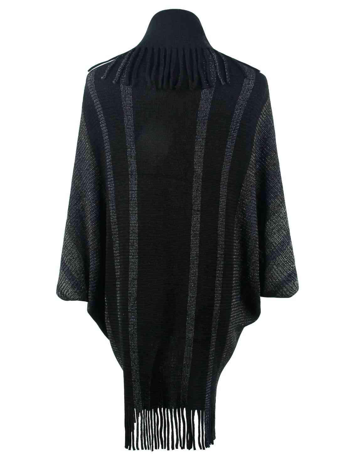 Fringe Detail Open Front Poncho - Trendsi - Flyclothing LLC
