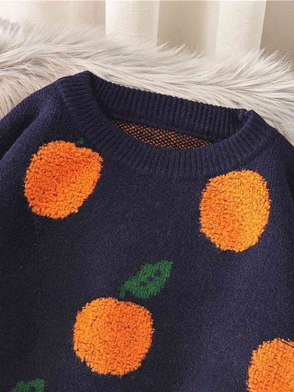 Printed Round Neck Drop Shoulder Sweater - Trendsi - Flyclothing LLC