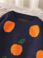 Printed Round Neck Drop Shoulder Sweater - Trendsi