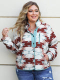 Plus Size Geometric Snap Down Long Sleeve Jacket - Trendsi