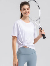 Round Neck Short Sleeve Active Top - Trendsi - Flyclothing LLC