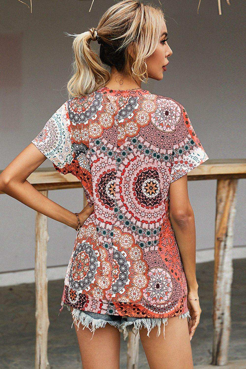 Printed Round Neck Short Sleeve Tee - Trendsi - Flyclothing LLC