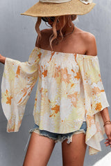 Floral Bell Sleeve Off-Shoulder Blouse - Trendsi
