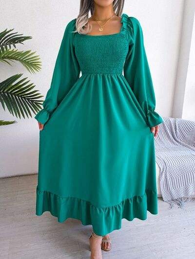 Smocked Square Neck Flounce Sleeve Dress - Trendsi - Flyclothing LLC