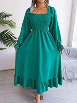 Smocked Square Neck Flounce Sleeve Dress - Trendsi - Flyclothing LLC