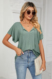 Eyelet Tie-Neck Flutter Sleeve Top - Trendsi