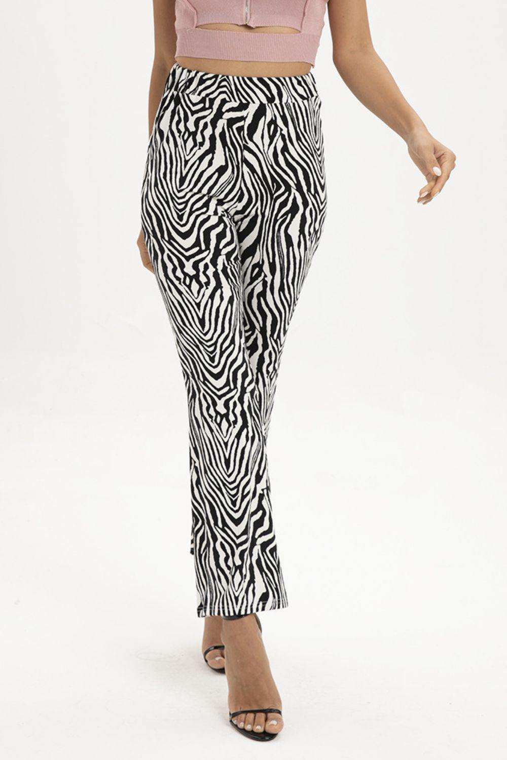 Zebra Print Straight Leg Pants - Trendsi - Flyclothing LLC