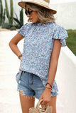 Ditsy Floral Mock Neck Short Sleeve T-Shirt - Trendsi - Flyclothing LLC