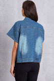 Pocketed Button Up Short Sleeve Denim Top - Trendsi - Flyclothing LLC