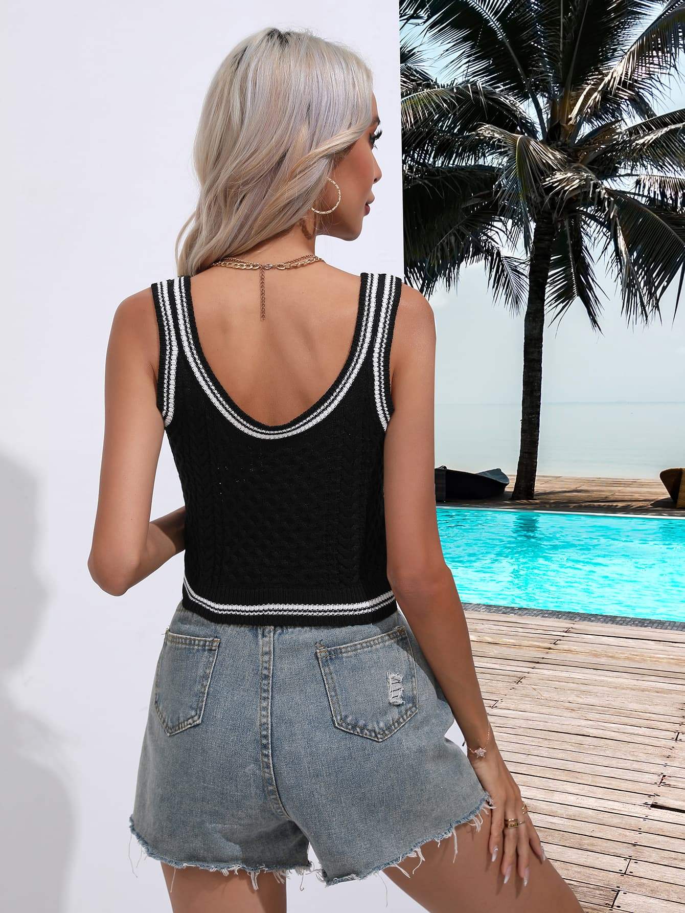 Contrast Scoop Neck Knit Tank - Trendsi - Flyclothing LLC