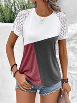 Color Block Raglan Sleeve Round Neck Tee - Trendsi - Flyclothing LLC
