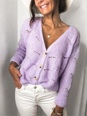 Openwork Button Up Long Sleeve Cardigan - Trendsi