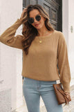 Ribbed Openwork Sleeve Round Neck Pullover Sweater - Trendsi