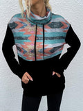 Geometric Drawstring Long-Sleeve Sweatshirt - Trendsi