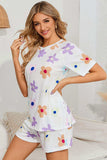 Floral Round Neck Raglan Sleeve Top and Shorts Lounge Set - Trendsi - Flyclothing LLC