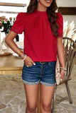 Ruched Mock Neck Short Sleeve Blouse - Trendsi - Flyclothing LLC