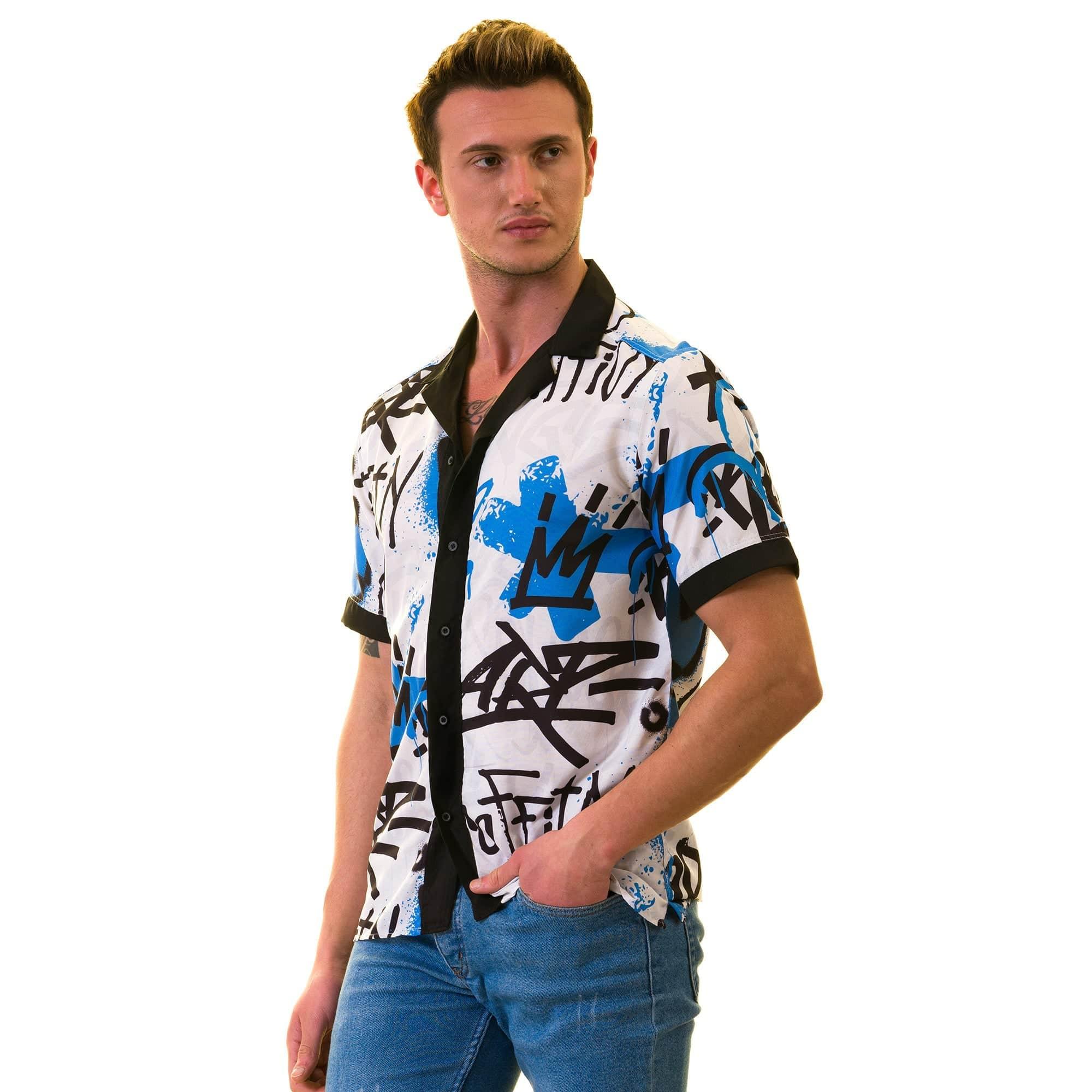 Gravity Homme Men's Weekend Shirt | Graffiti Blue - Gravity Homme