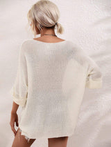 Boat Neck Cuffed Sleeve Slit Tunic Knit Top - Trendsi - Flyclothing LLC