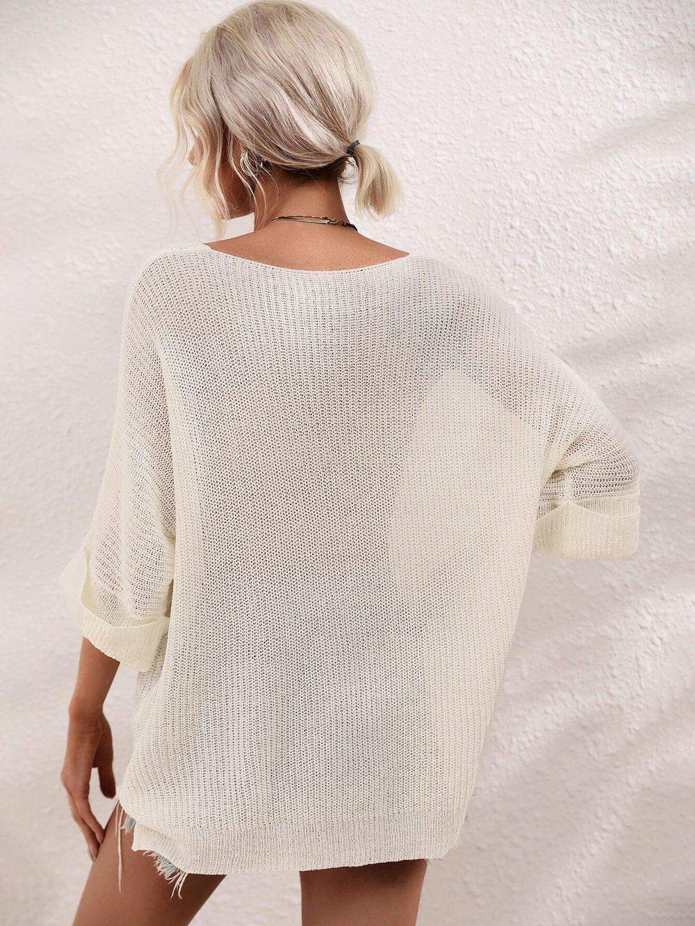 Boat Neck Cuffed Sleeve Slit Tunic Knit Top - Trendsi - Flyclothing LLC