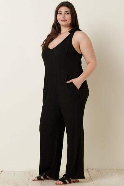 Mittoshop Rib Knit V-Neck Cross Back Jumpsuit - Trendsi - Flyclothing LLC