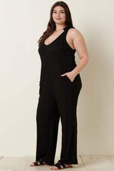 Mittoshop Rib Knit V-Neck Cross Back Jumpsuit - Trendsi - Flyclothing LLC