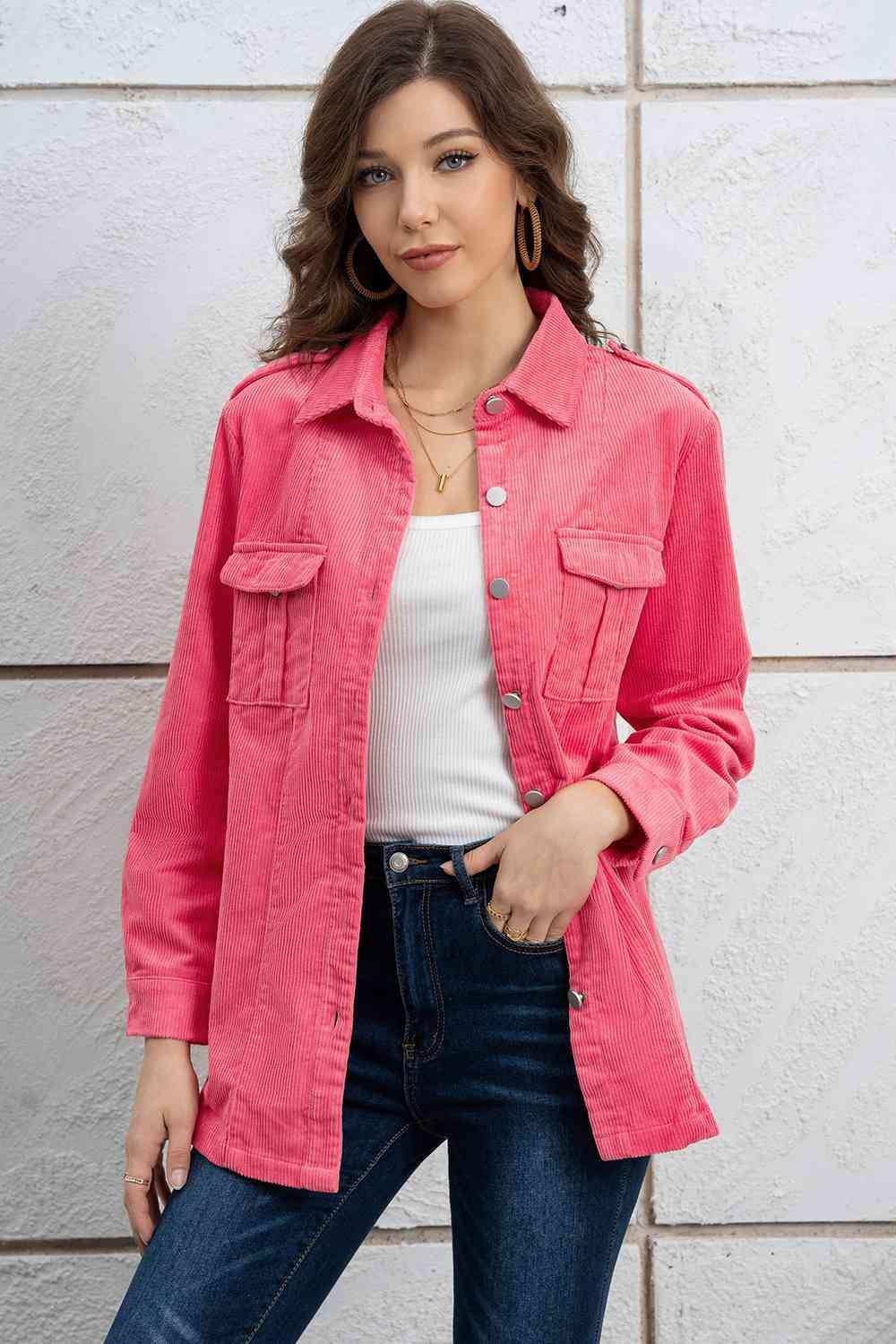 Button Down Collared Jacket - Trendsi - Flyclothing LLC