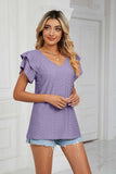Eyelet Layered Flutter Sleeve V-Neck Knit Top - Trendsi