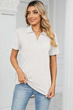 Johnny Collar Short Sleeve Blouse - Trendsi - Flyclothing LLC
