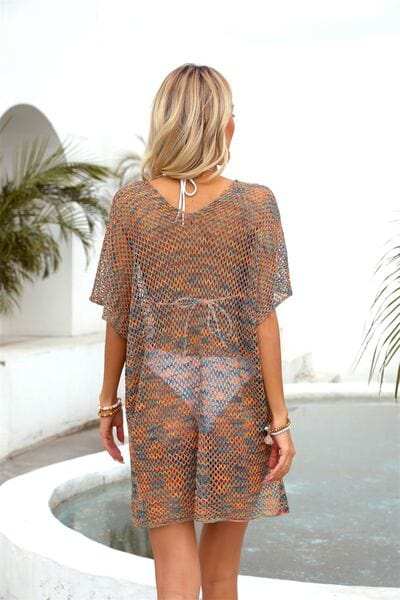 Openwork V-Neck Half Sleeve Cover Up - Trendsi - Flyclothing LLC