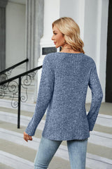 Buttoned Long Sleeve Slit Top - Trendsi