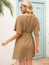 Tie Waist Flutter Sleeve Mini Dress - Trendsi - Flyclothing LLC