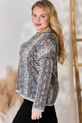 Hailey & Co Full Size Snakeskin V-Neck Long Sleeve Top - Trendsi