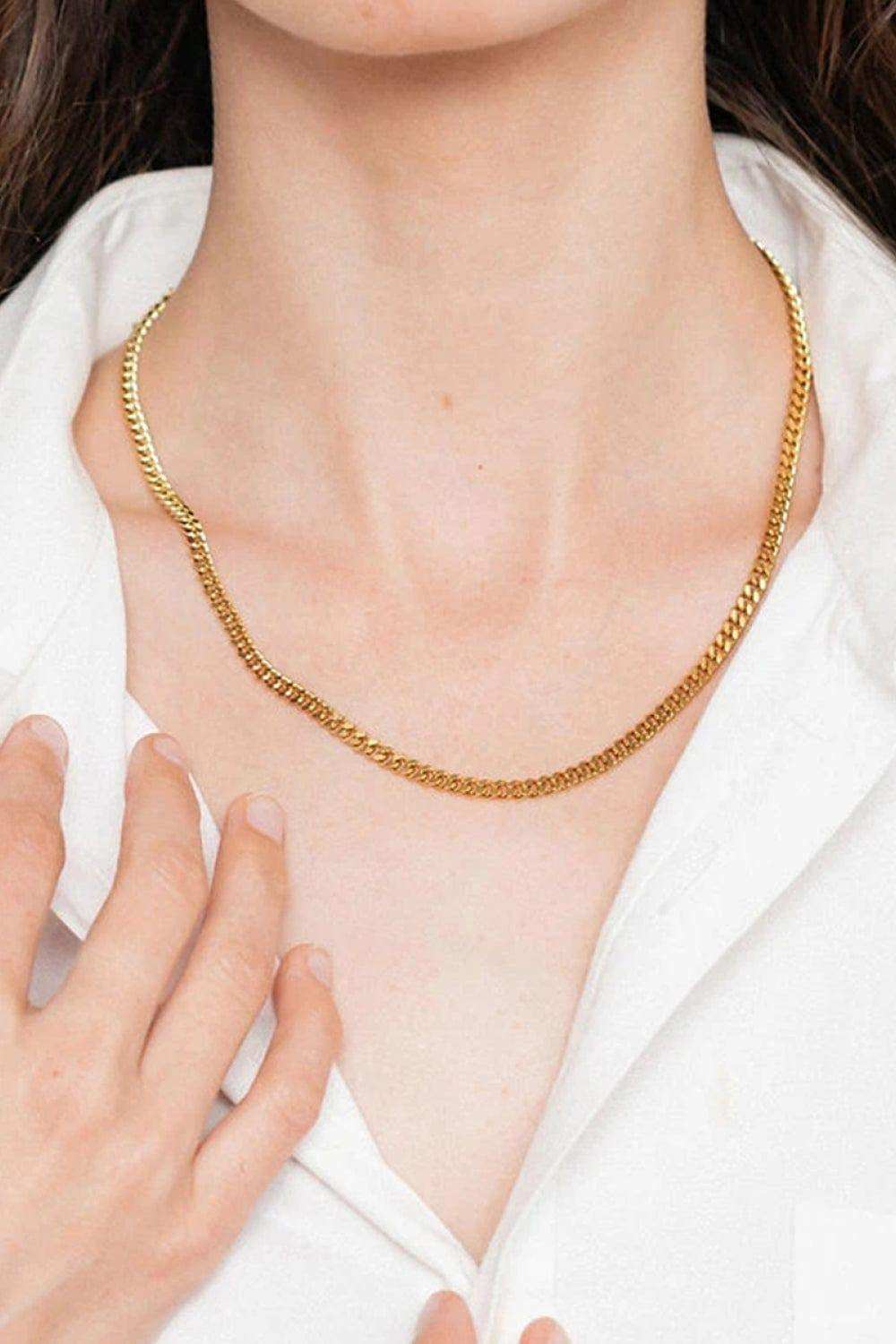 18K Gold Plated Curb Chain Necklace - Trendsi - Flyclothing LLC