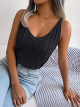 Cable-Knit Scoop Neck Knit Vest - Trendsi - Flyclothing LLC