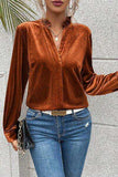 Notched Frill Detail Long Sleeve Blouse - Trendsi - Flyclothing LLC