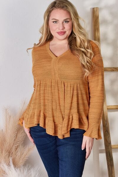 Hailey & Co Full Size V-Neck Flounce Sleeve Blouse - Trendsi