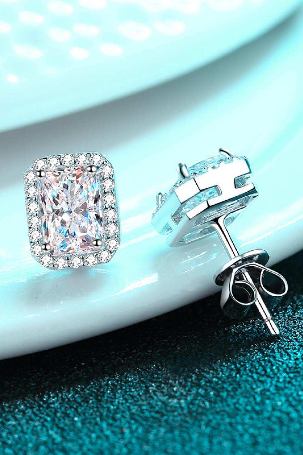 1 Carat Moissanite Rhodium-Plated Square Stud Earrings - Trendsi - Flyclothing LLC
