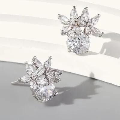 Zircon 925 Sterling Silver Flower Stud Earrings - Trendsi