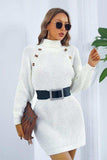 Buttoned Turtleneck Long Sleeve Sweater Dress - Trendsi - Flyclothing LLC