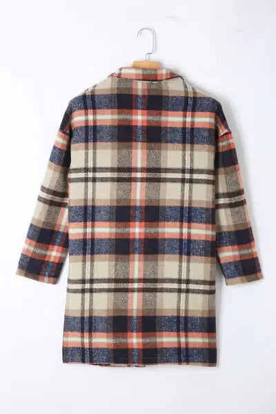 Plaid Longline Jacket with Pockets - Trendsi - Flyclothing LLC
