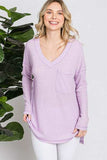 Reborn J Waffle Knit V-Neck Long Sleeve T-Shirt - Trendsi - Flyclothing LLC