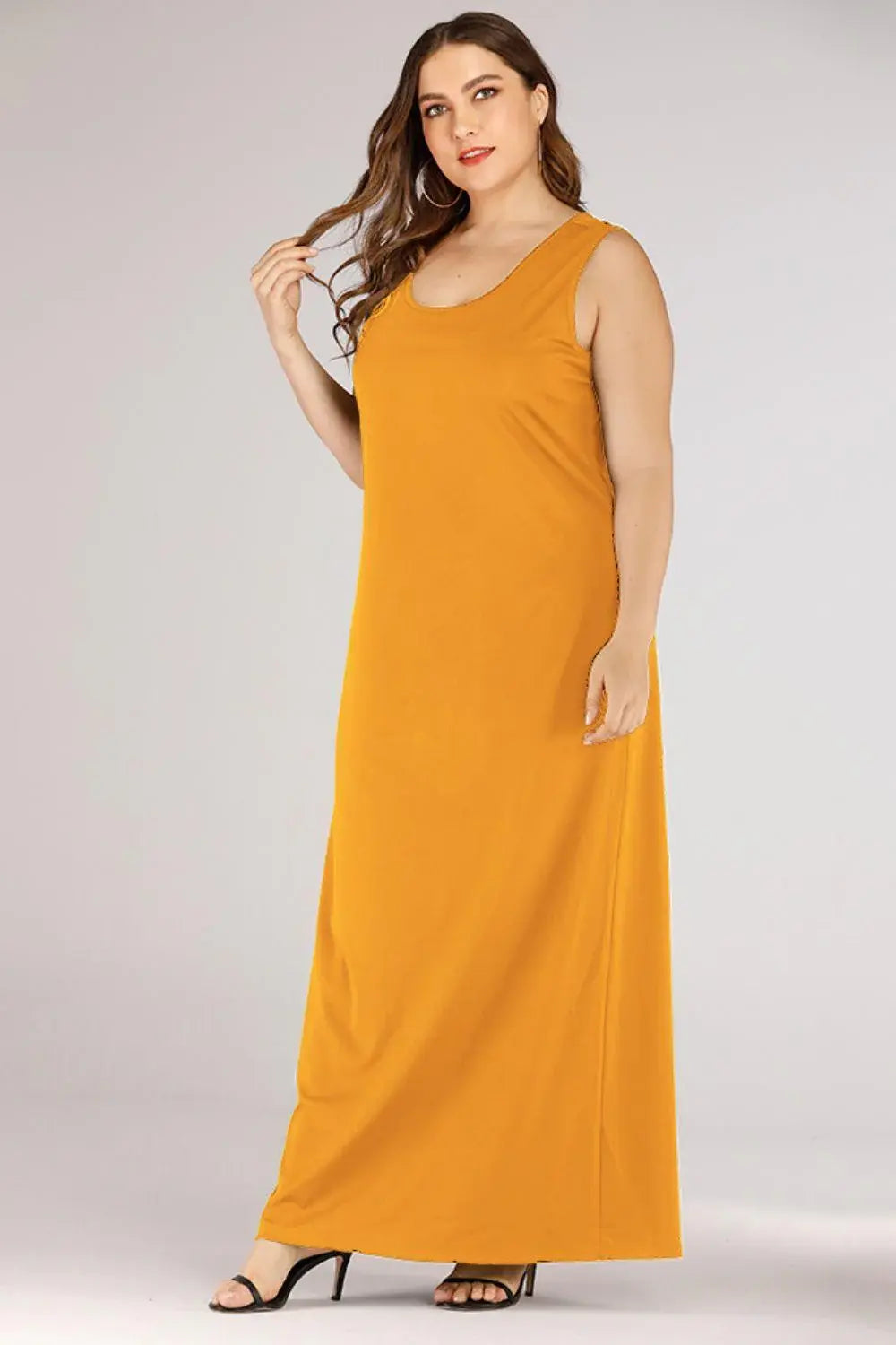 Plus Size Scoop Neck Maxi Tank Dress - Trendsi - Flyclothing LLC