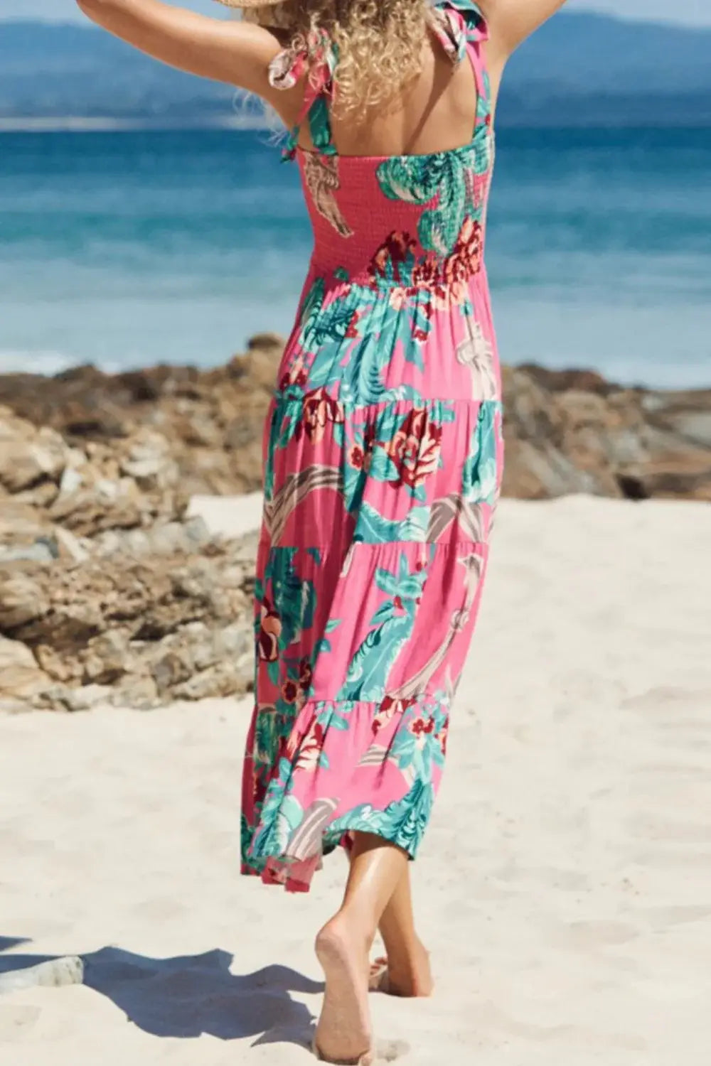 Floral Smocked Tie-Shoulder Tiered Dress - Trendsi - Flyclothing LLC