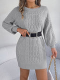 Cable-Knit Round Neck Sweater Dress - Trendsi