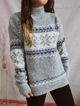 Geometric Mock Neck Dropped Shoulder Sweater - Trendsi - Flyclothing LLC