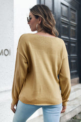 Cable-Knit V-Neck Sweater - Trendsi