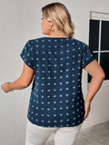 Plus Size Swiss Dot V-Neck Flutter Sleeve Tee - Trendsi - Flyclothing LLC