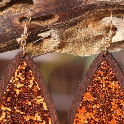 Sequin Wood Teardrop Earrings - Trendsi - Flyclothing LLC