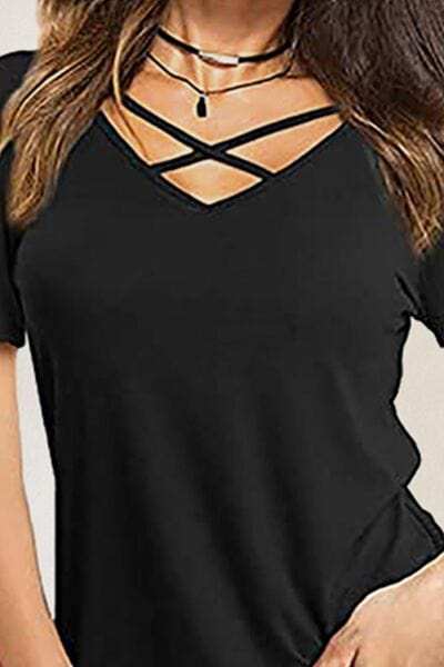 Crisscross Short Sleeve T-Shirt - Trendsi - Flyclothing LLC