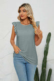 Smocked Round Neck Eyelet Top - Trendsi - Flyclothing LLC